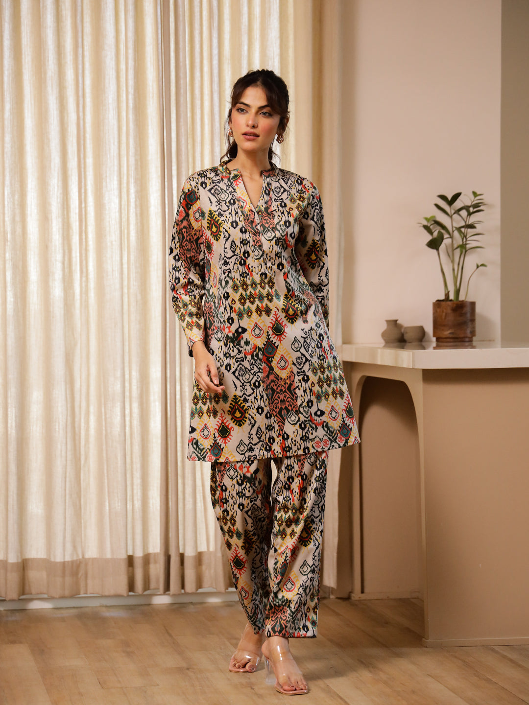 Multicolor Flower Printed Velvet Night suit Coord