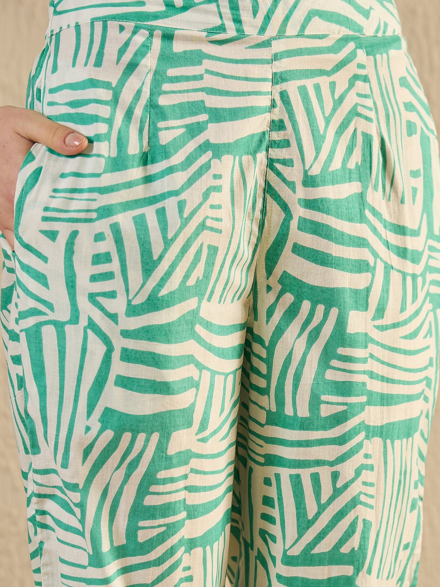 Women Abstract Printed Sea Green Night Suit Set