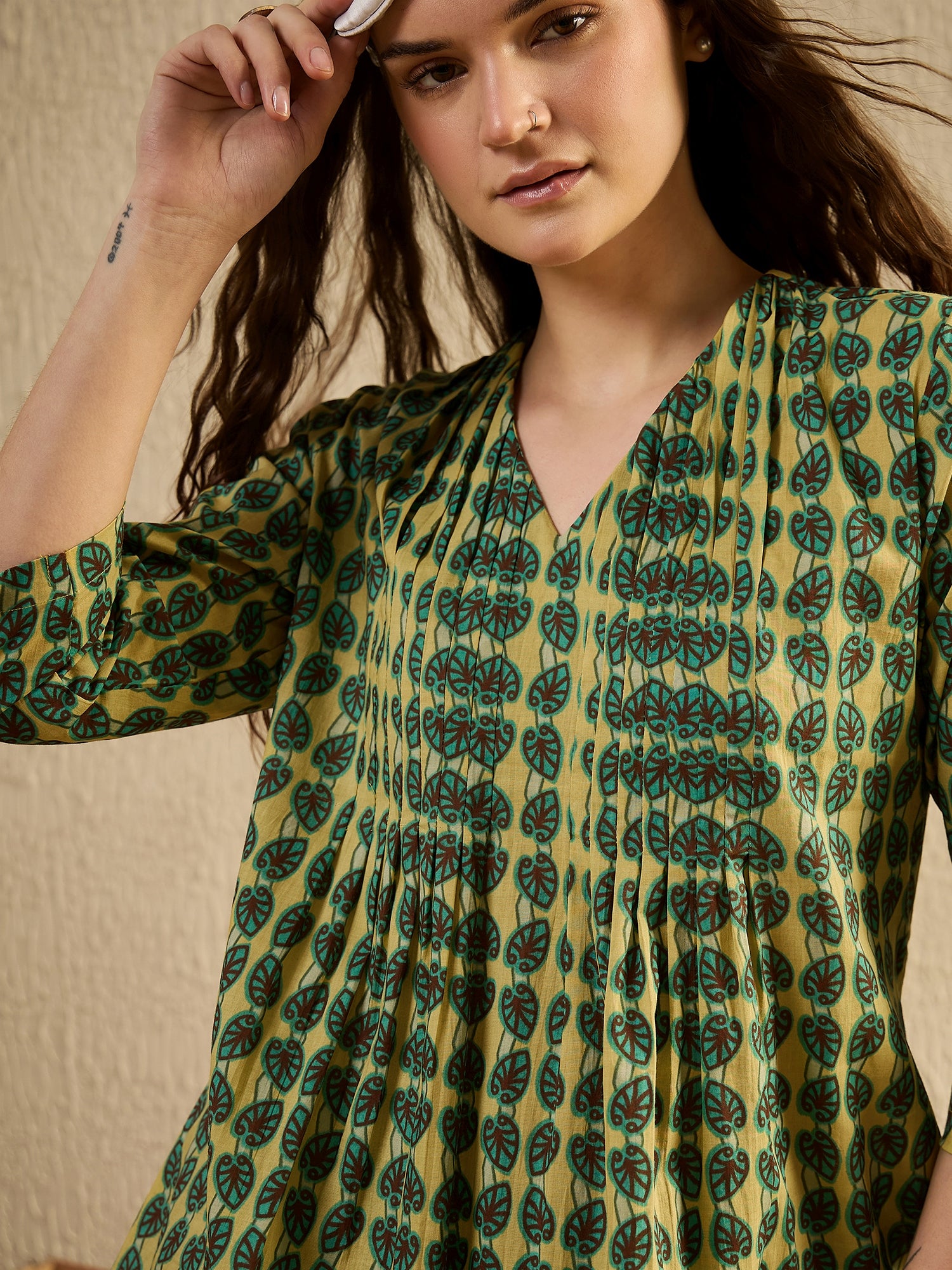 Women Abstract Printed Green Night Suit Set