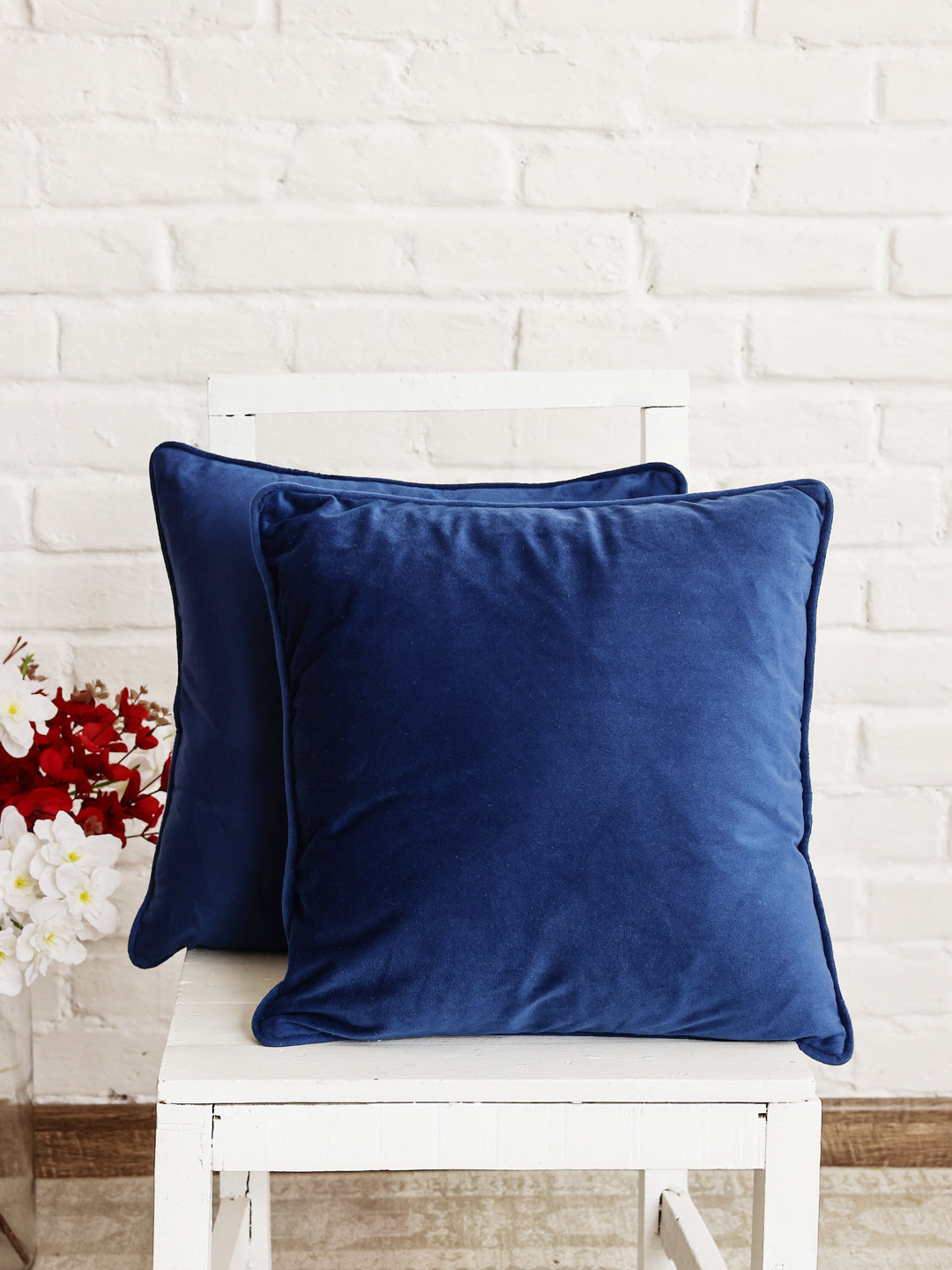 Blue Solid Print Velvet Cushion Cover