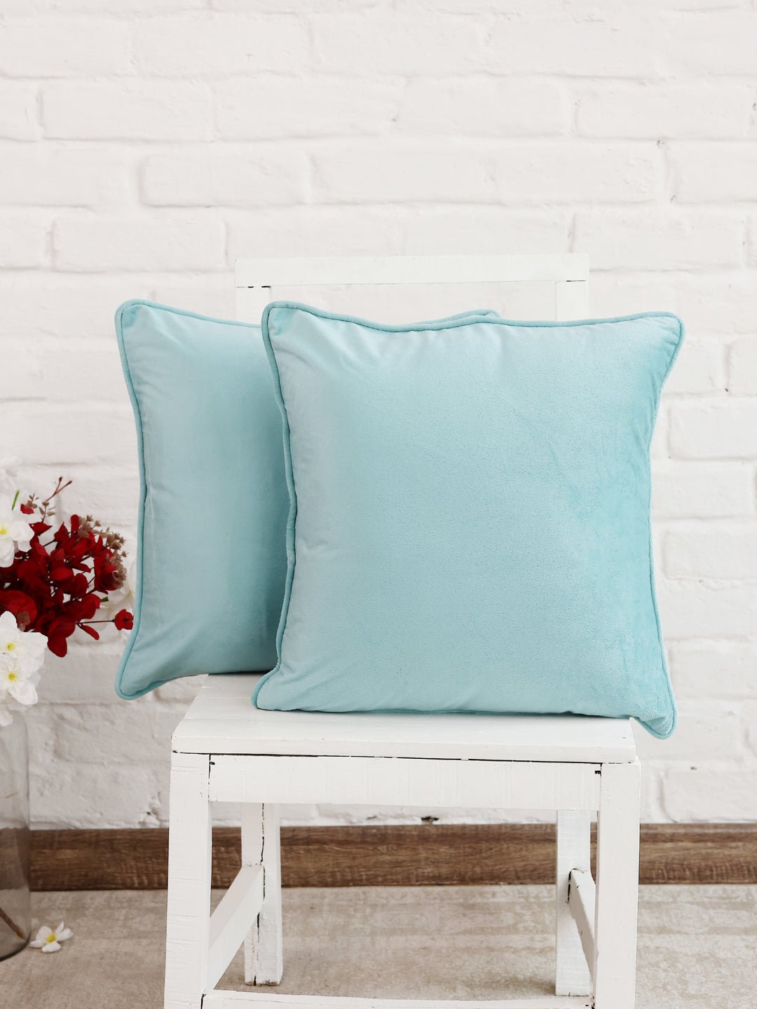 Sky Blue Solid Print Velvet Cushion Cover