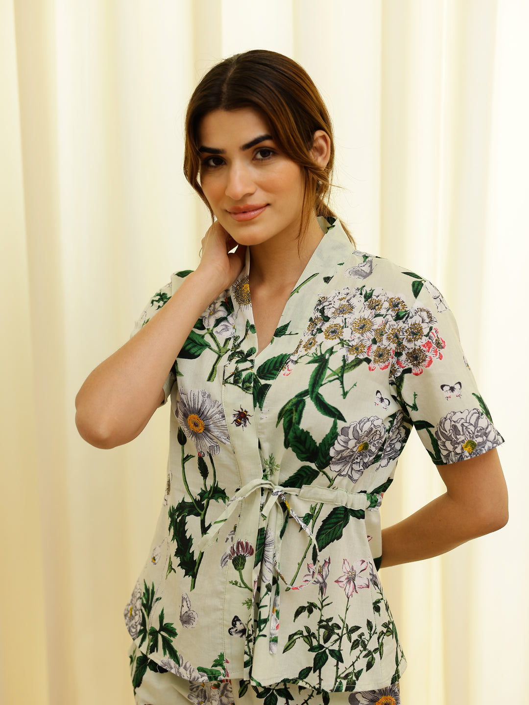 Green Printed Night Suit Shorts Set