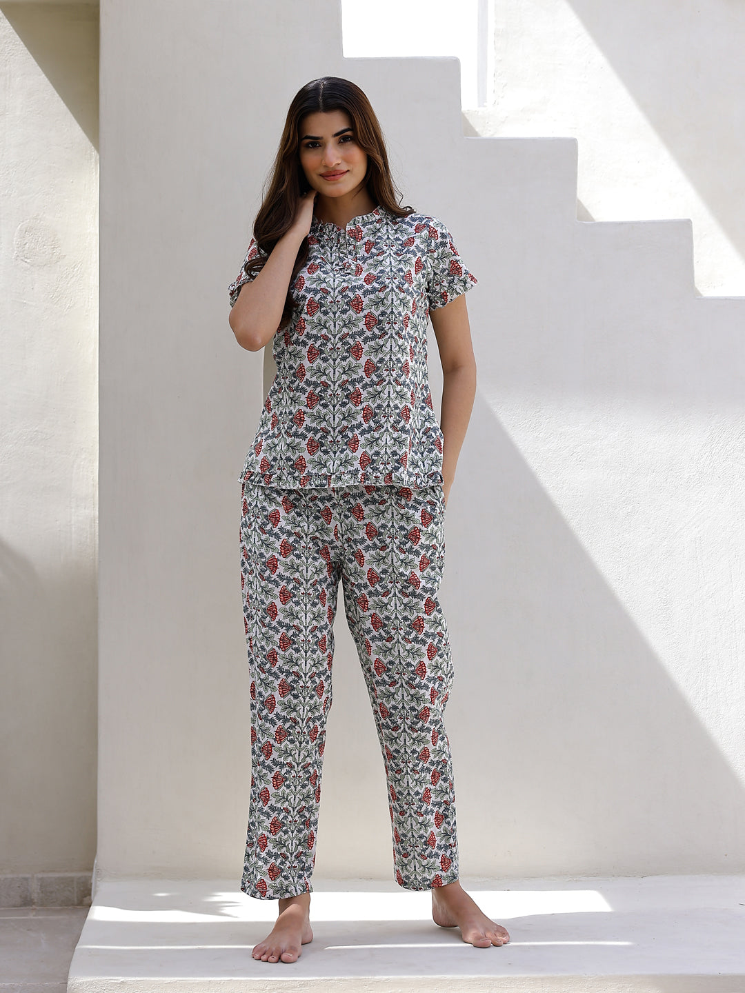 Floral Printed Pure Cotton Night Suit for Women