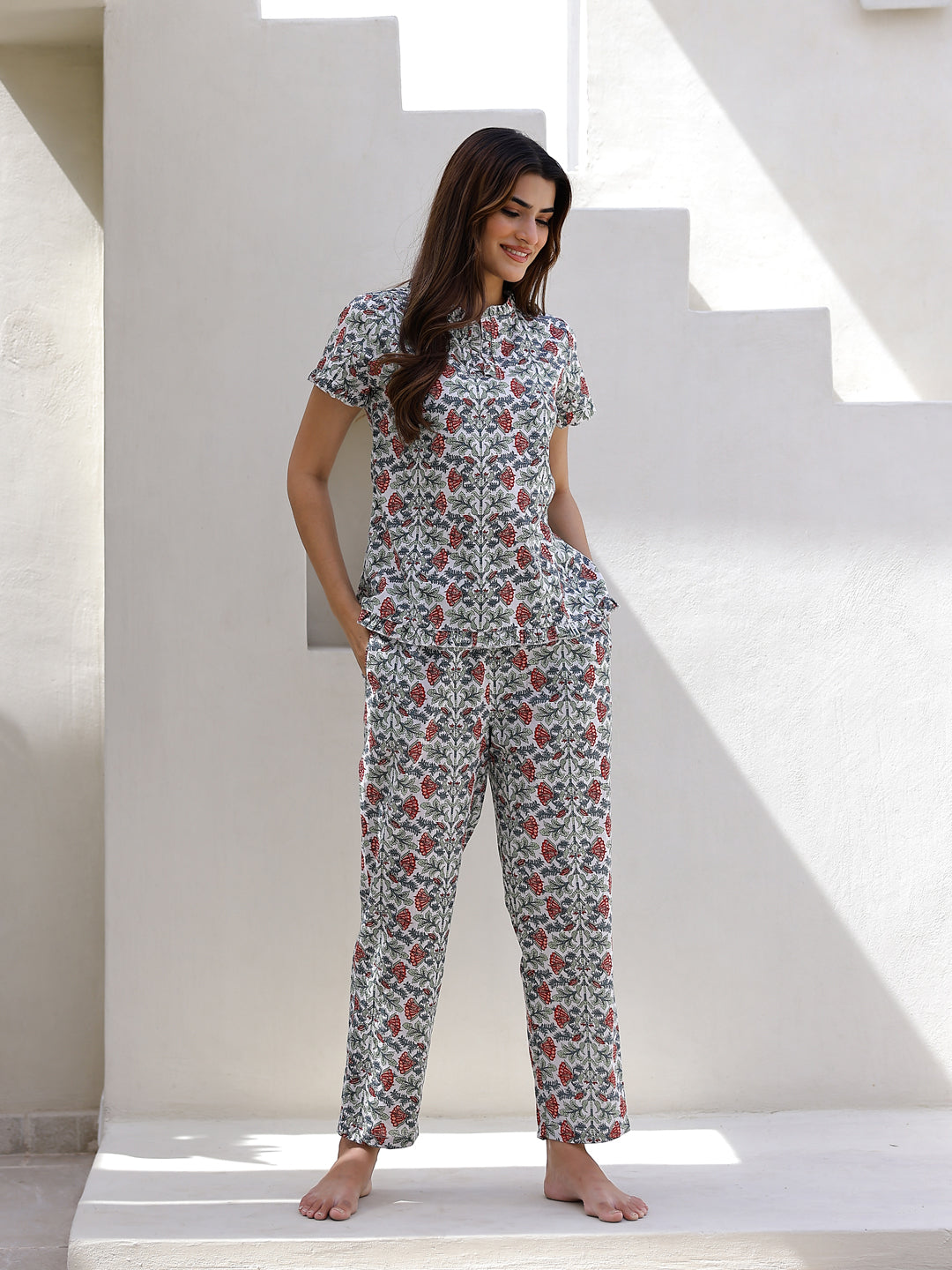 Floral Printed Pure Cotton Night Suit for Women