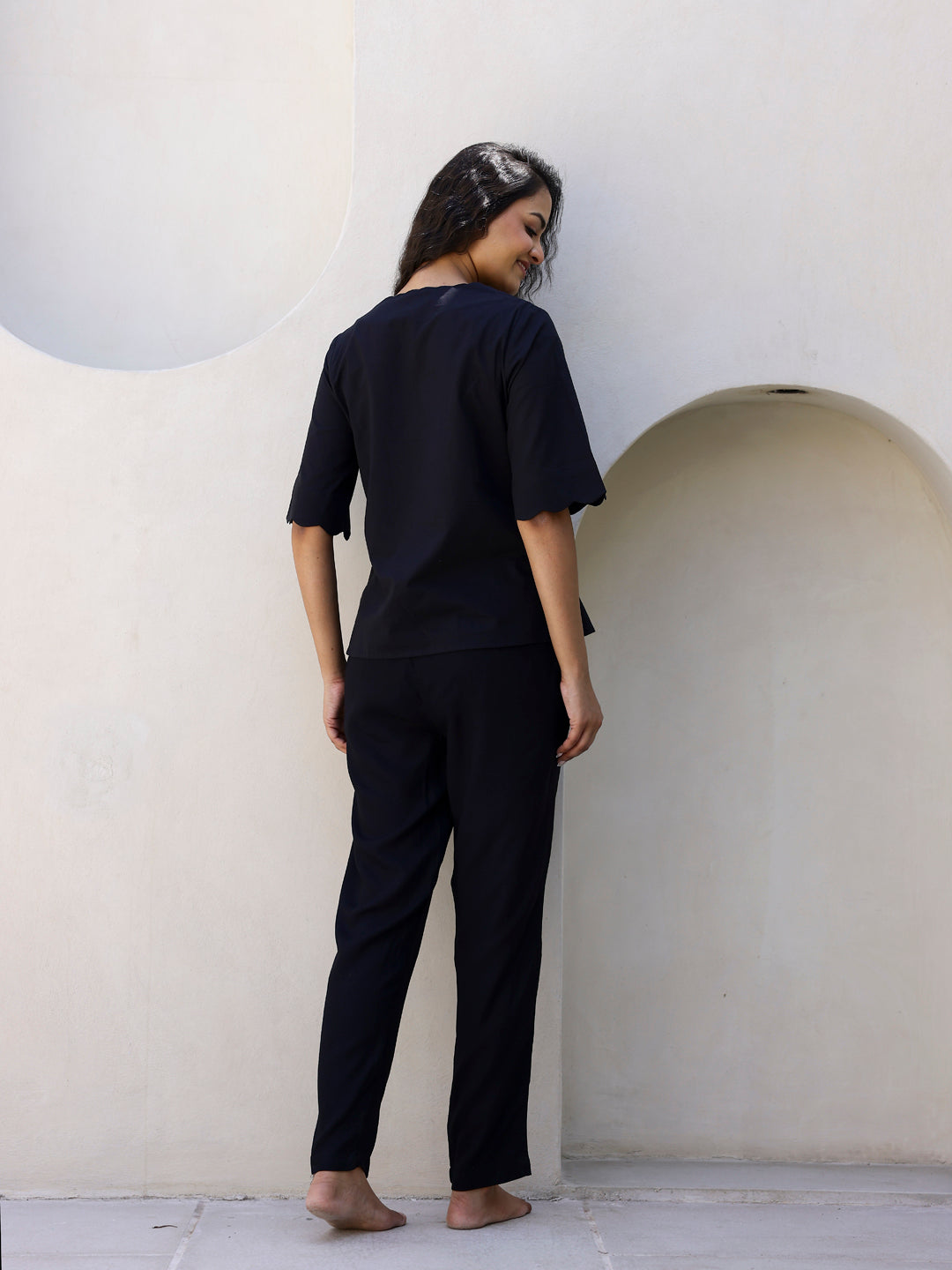 Black Cotton Night Suit with Pant