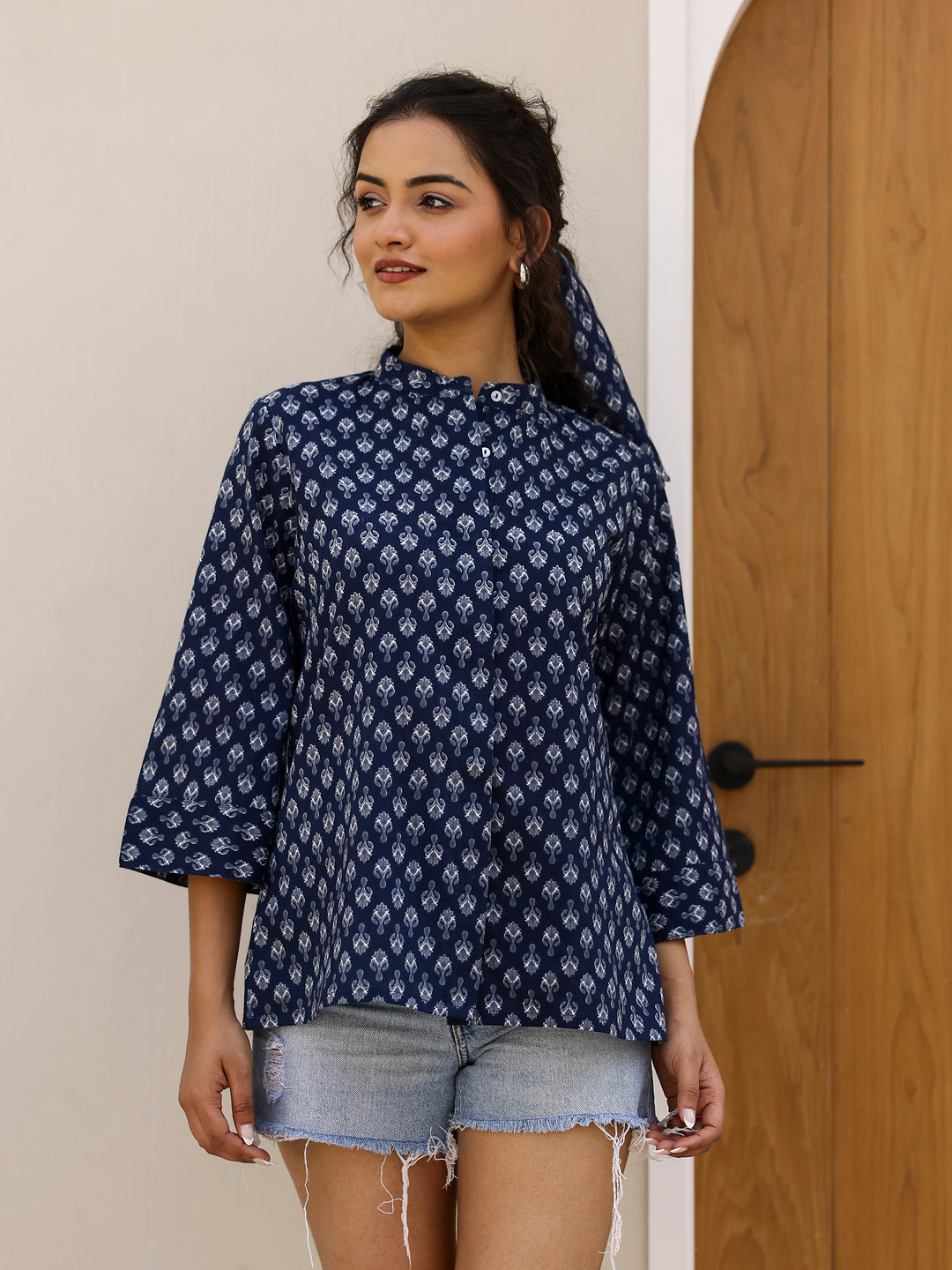 Pure Cotton Printed Blue top for Women