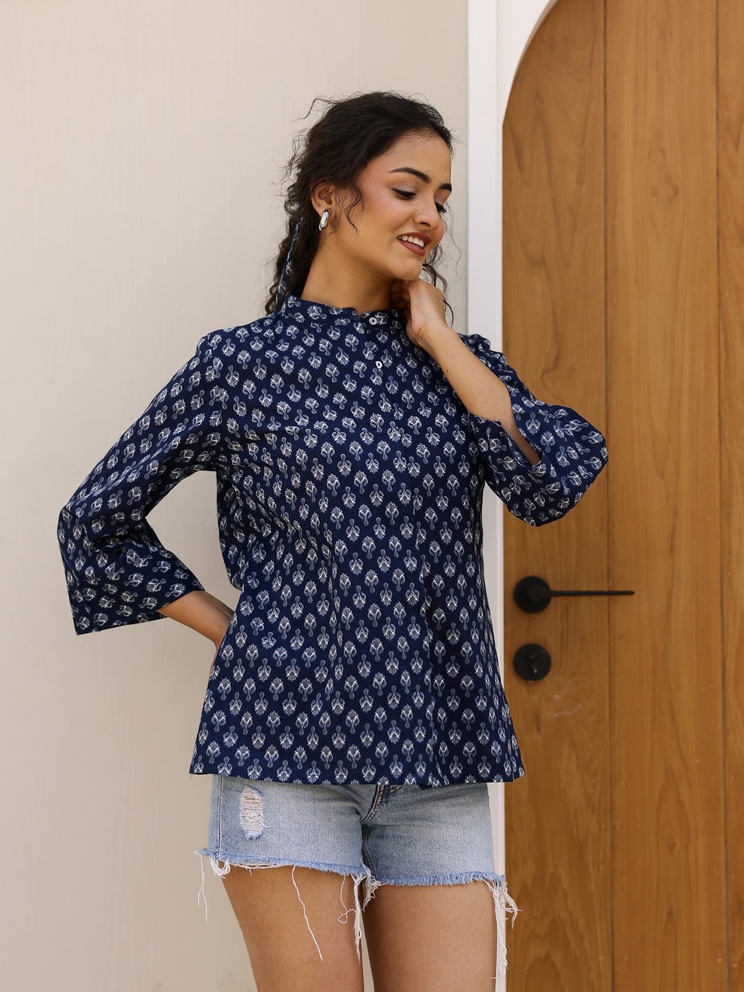 Pure Cotton Printed Blue top for Women