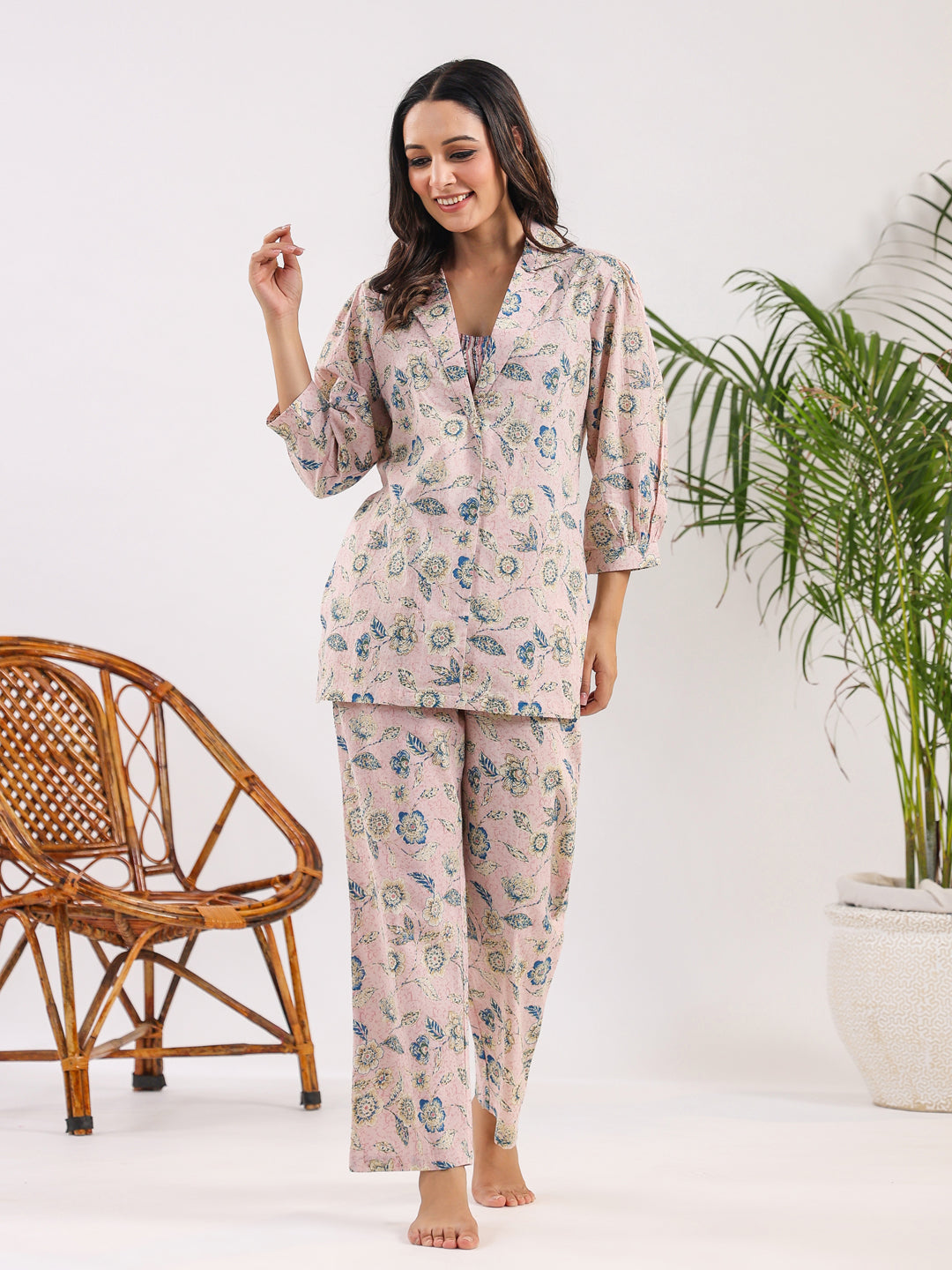 Cotton Printed 3 PEICE Night Suit Set with Pyjama