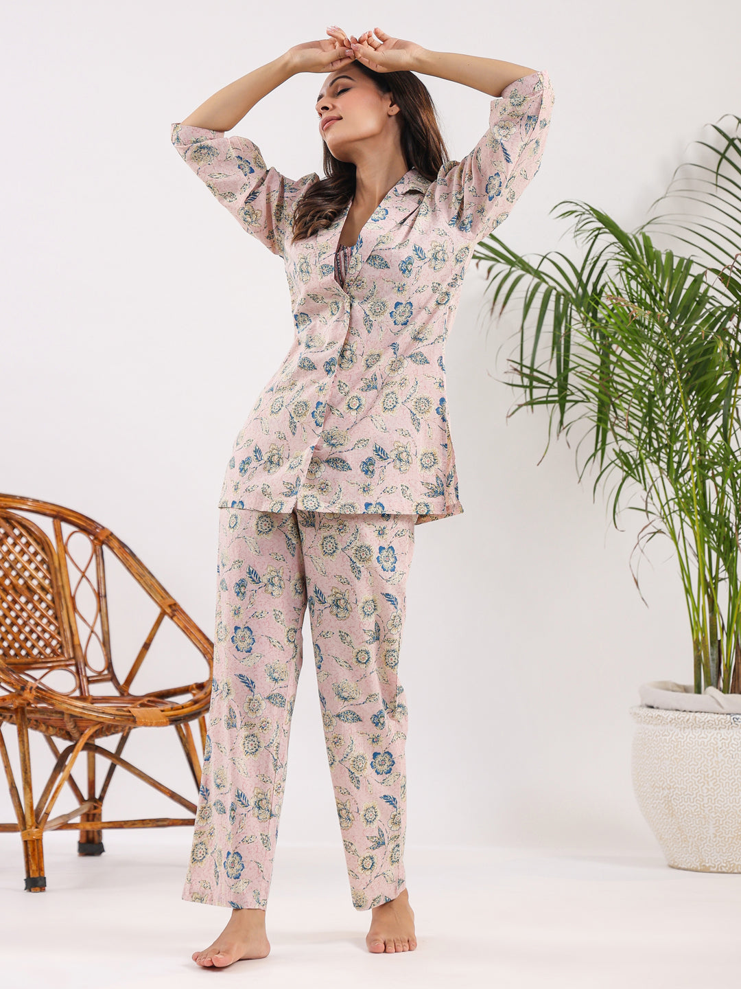 Cotton Printed 3 PEICE Night Suit Set with Pyjama