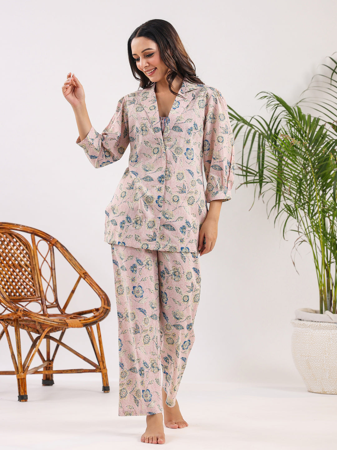 Cotton Printed 3 PEICE Night Suit Set with Pyjama