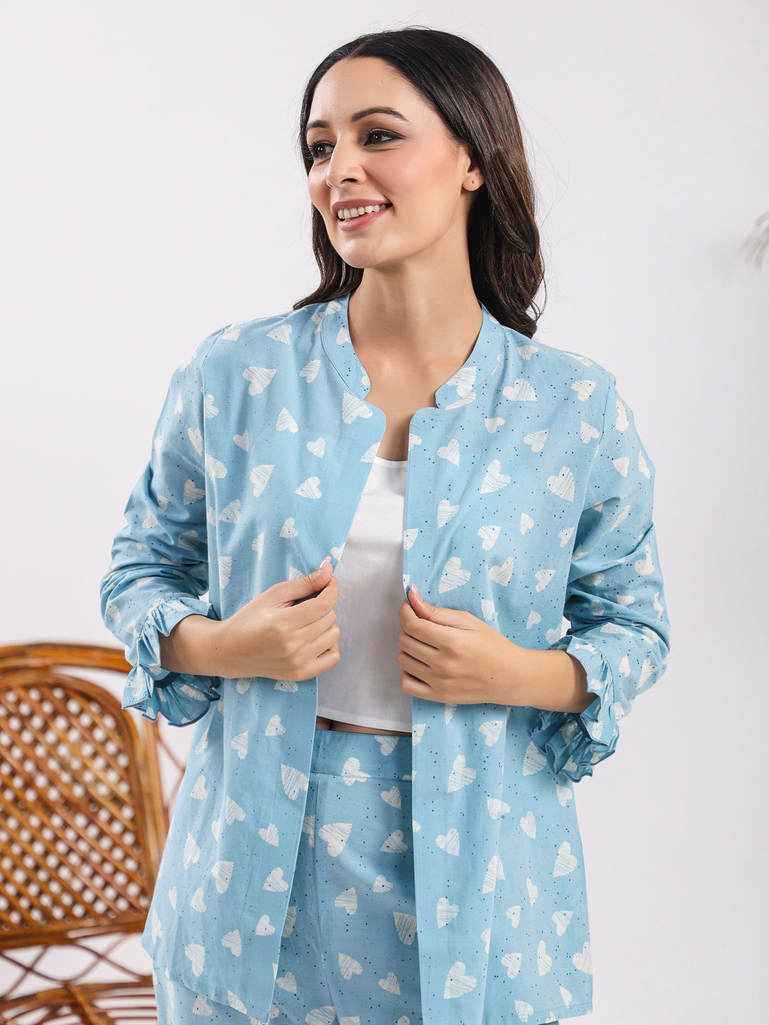 Oasis blue heart Cotton Night SUIT