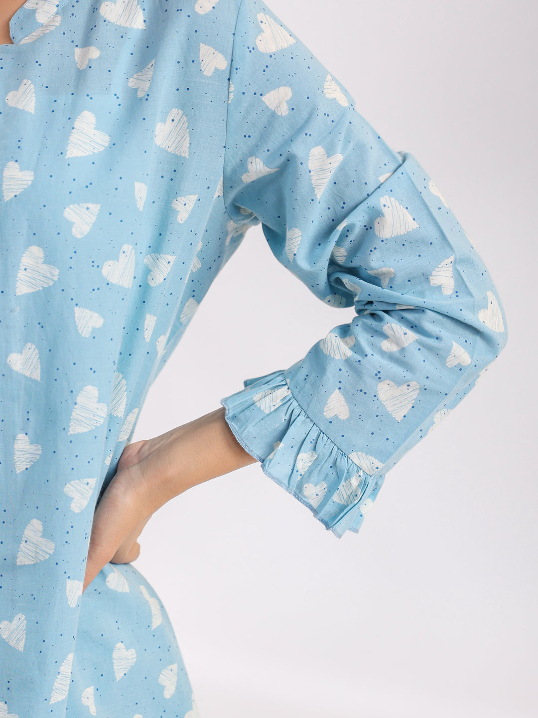 Oasis blue heart Cotton Night SUIT