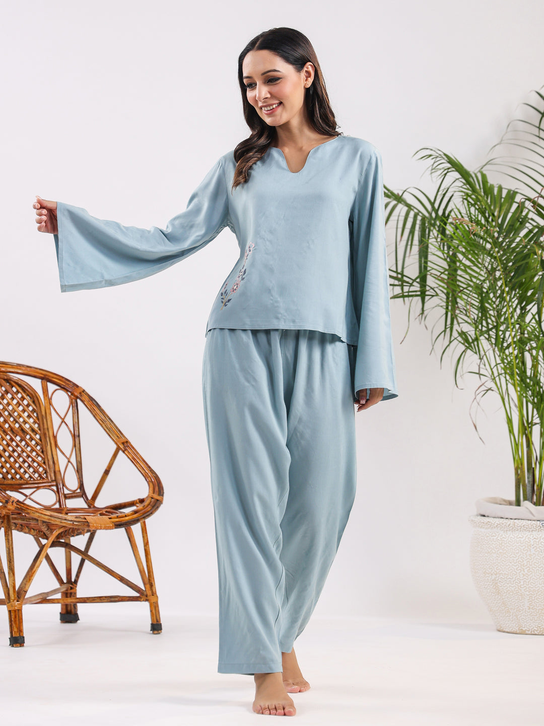 Carolina Blue Modal Night Suit