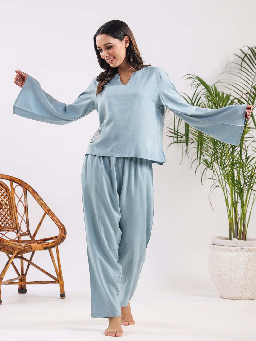 Carolina Blue Modal Night Suit