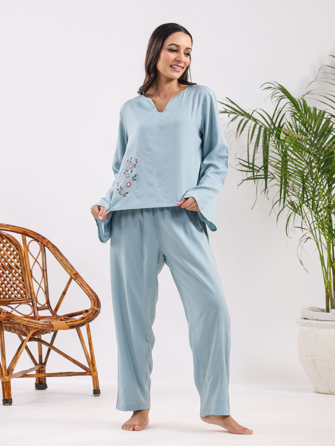 Carolina Blue Modal Night Suit