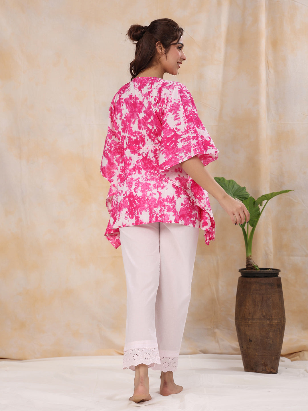 Fuchsia TIE-DYE Cotton Kaftan set