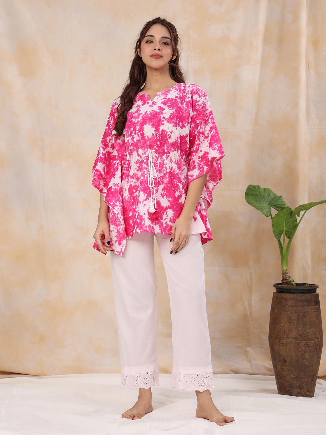 Fuchsia TIE-DYE Cotton Kaftan set