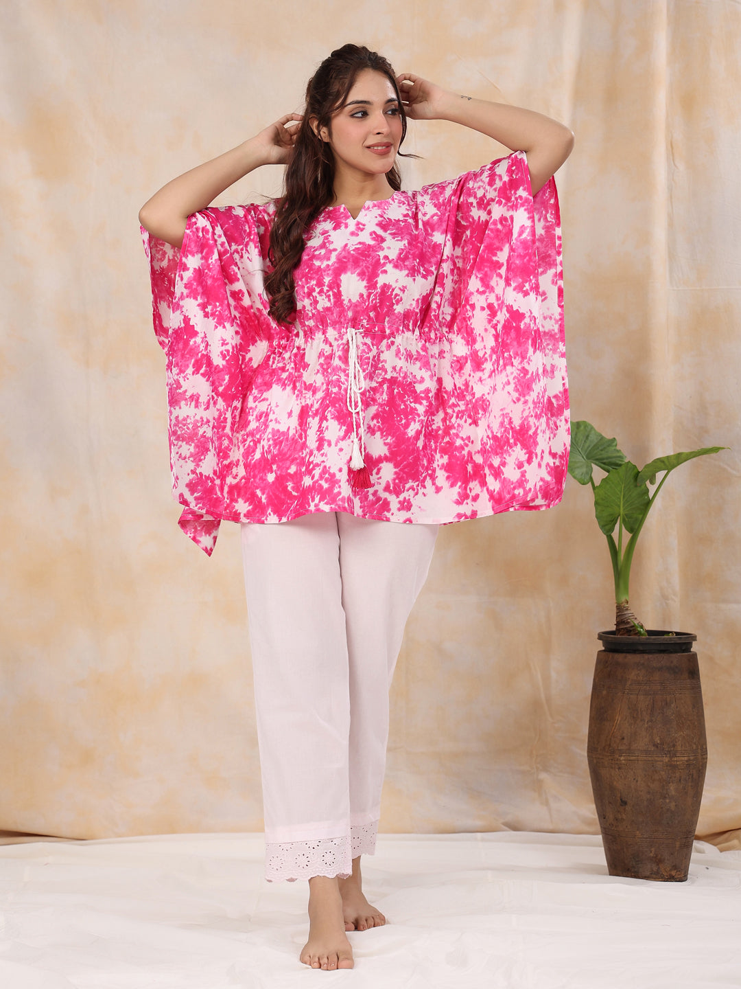 Fuchsia TIE-DYE Cotton Kaftan set