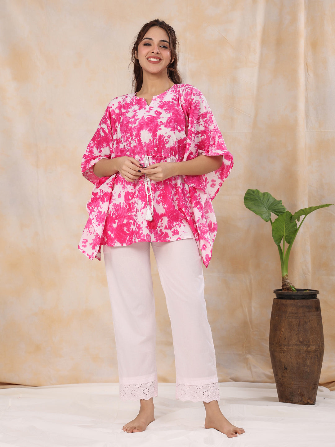 Fuchsia TIE-DYE Cotton Kaftan set