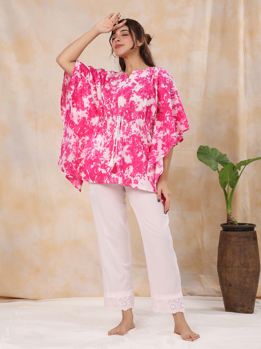 Fuchsia TIE-DYE Cotton Kaftan set