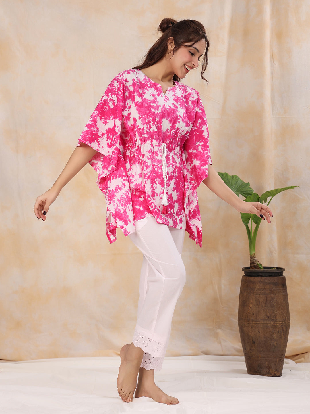 Fuchsia TIE-DYE Cotton Kaftan set