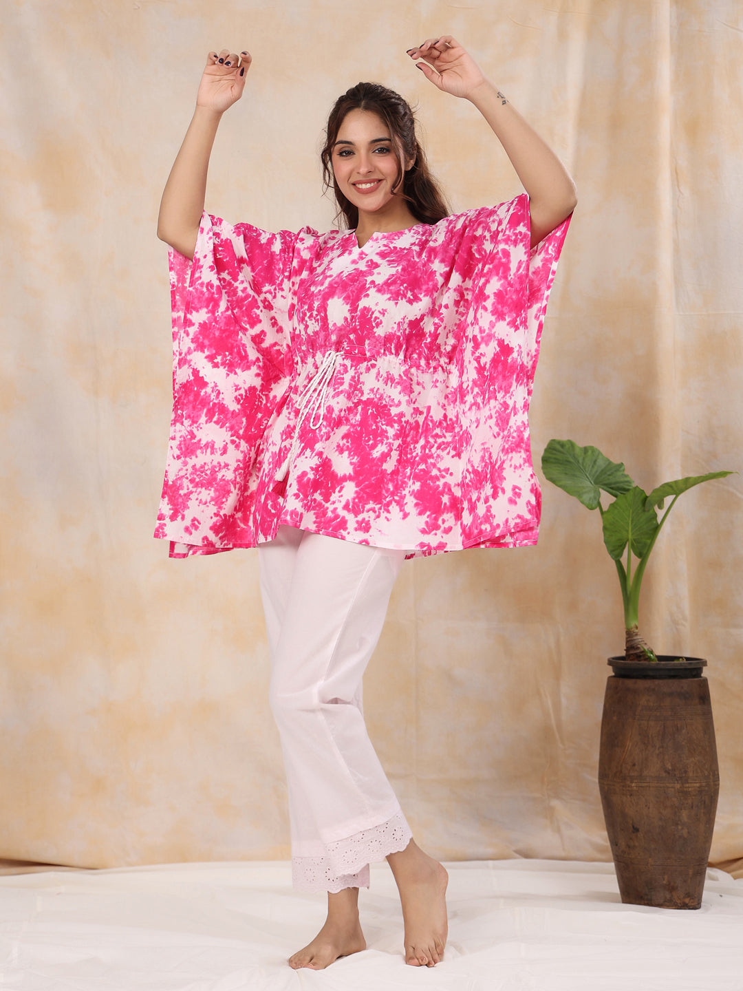 Fuchsia TIE-DYE Cotton Kaftan set