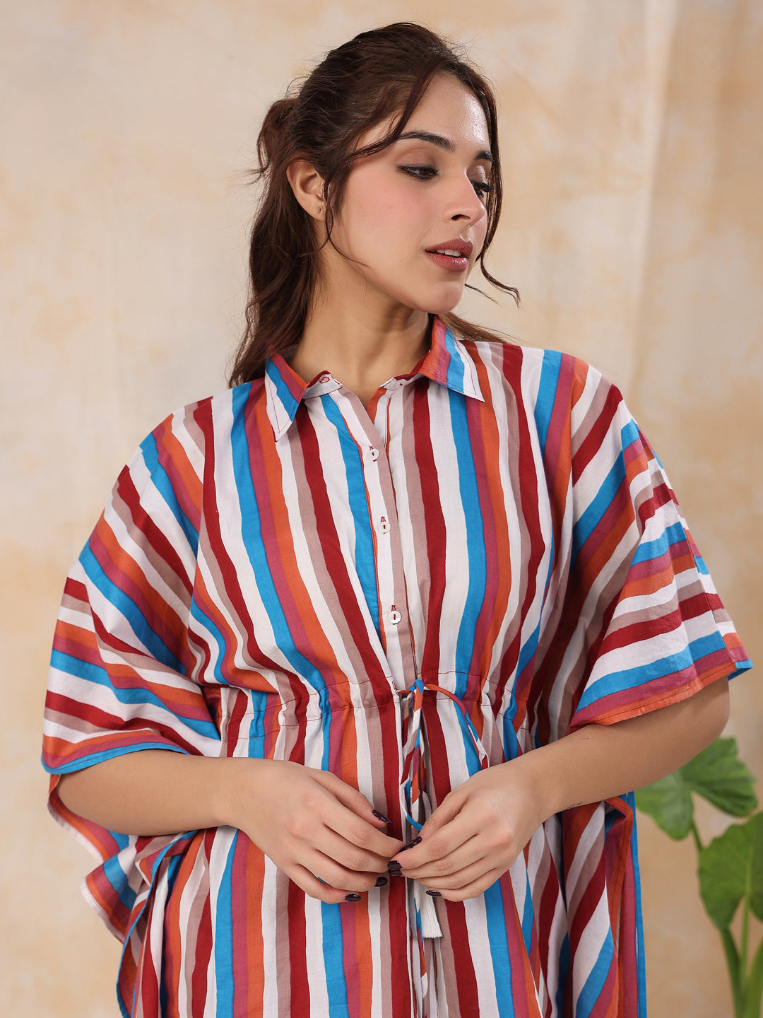 Red stripes Kaftan sleep  Set