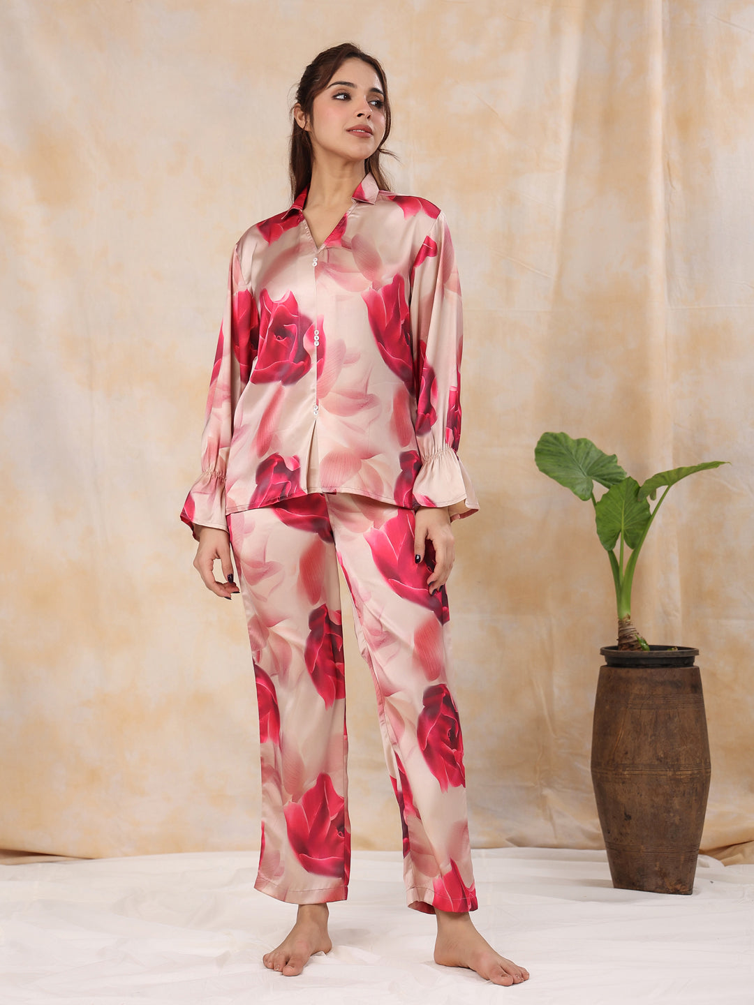 ROSEE` satin Night Suit Set with Pyjama