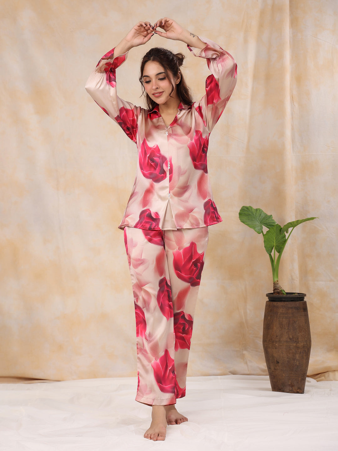 ROSEE` satin Night Suit Set with Pyjama