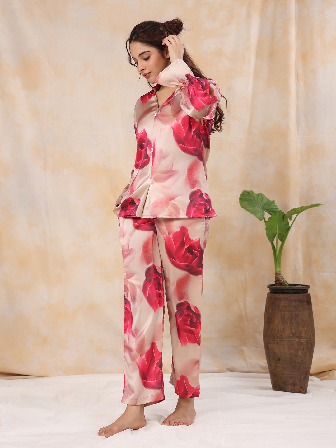 ROSEE` satin Night Suit Set with Pyjama