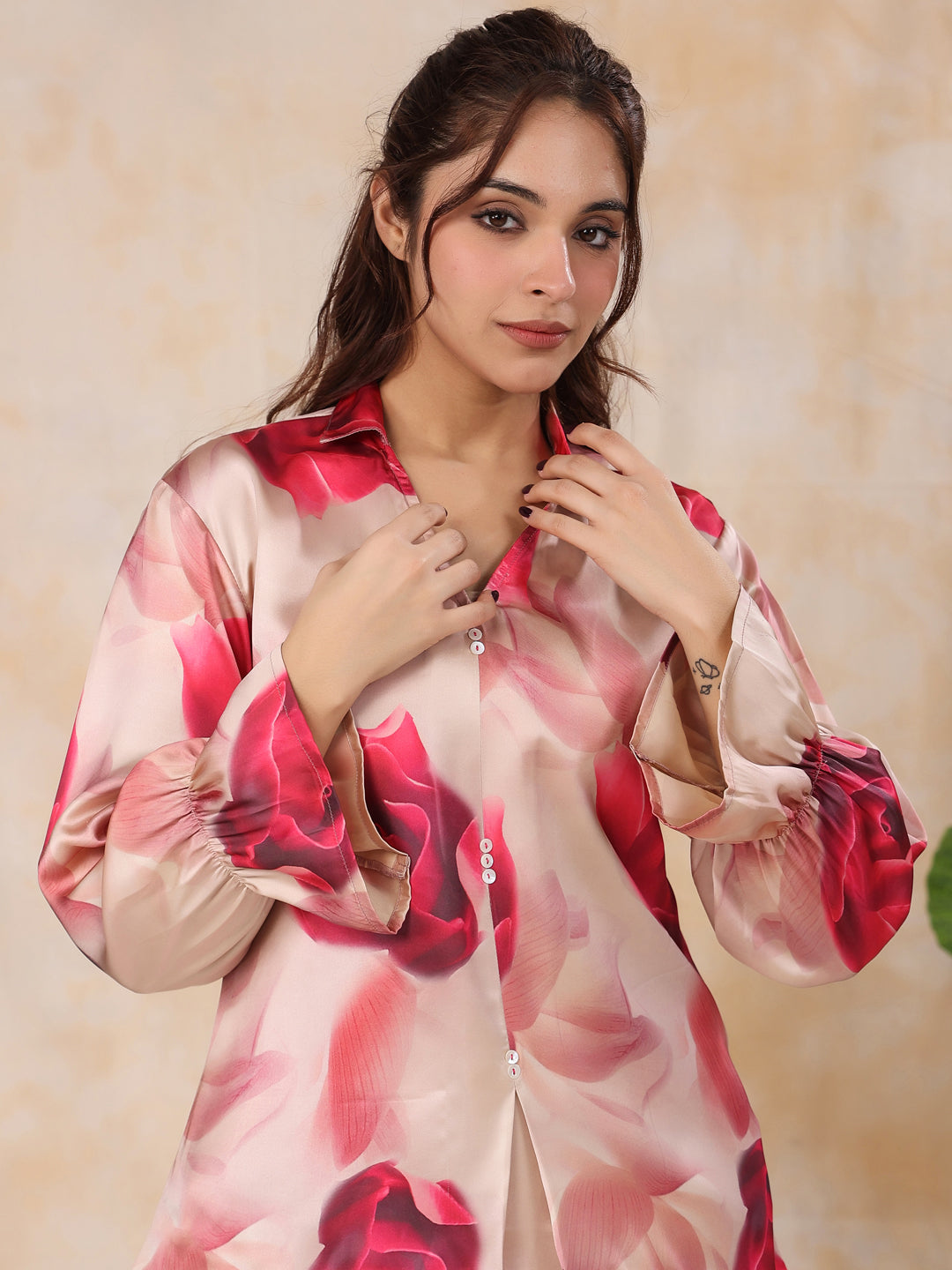 ROSEE` satin Night Suit Set with Pyjama