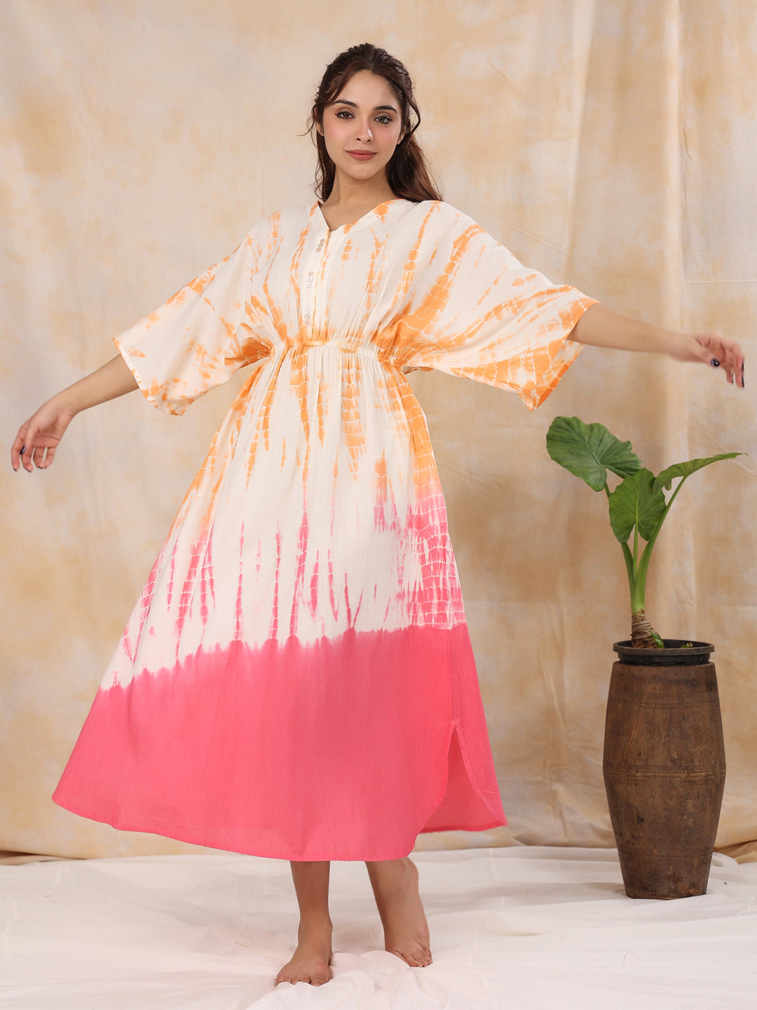 Pink Printed Kaftan Loungewear