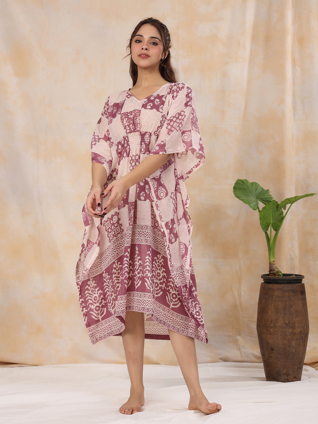 Pink Printed Kaftan Loungewear