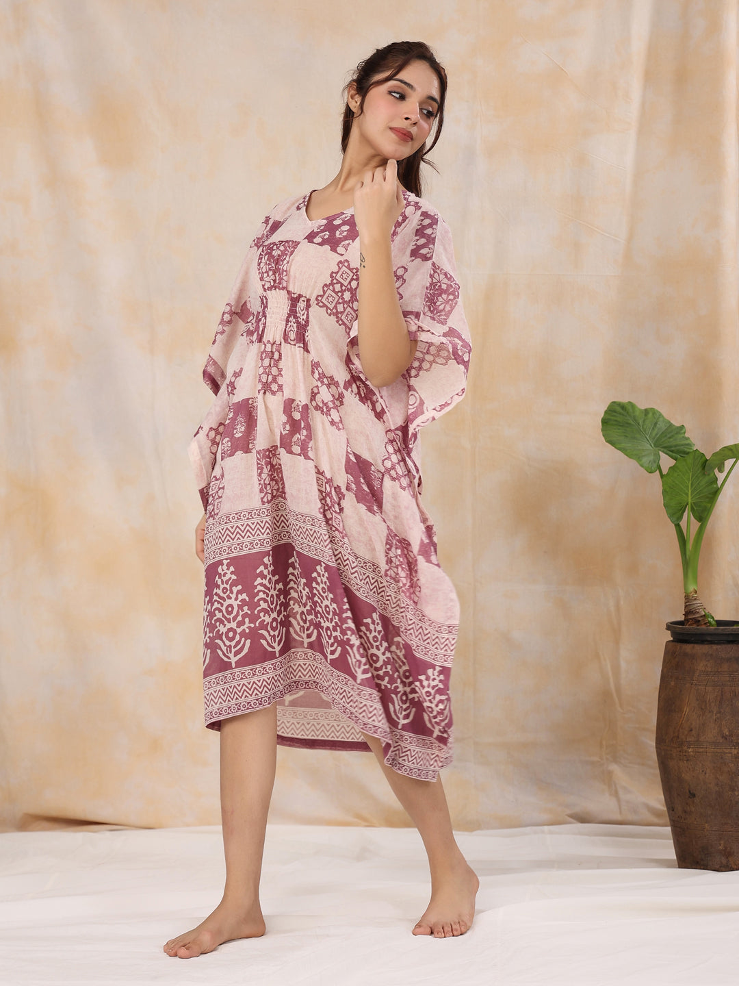 Pink Printed Kaftan Loungewear