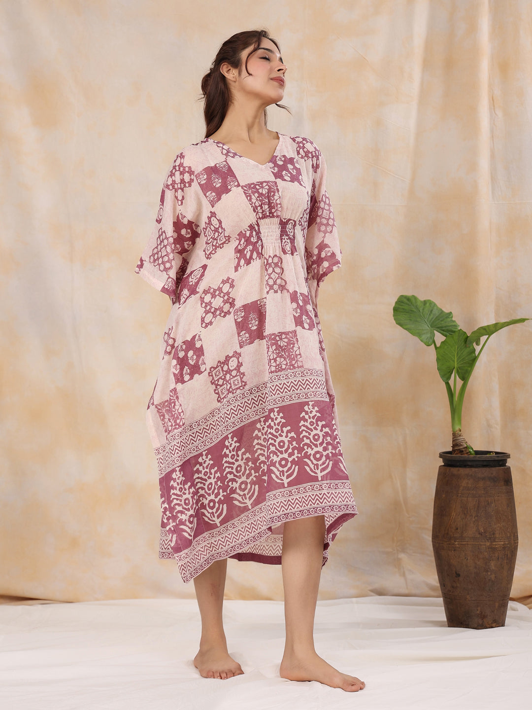 Pink Printed Kaftan Loungewear