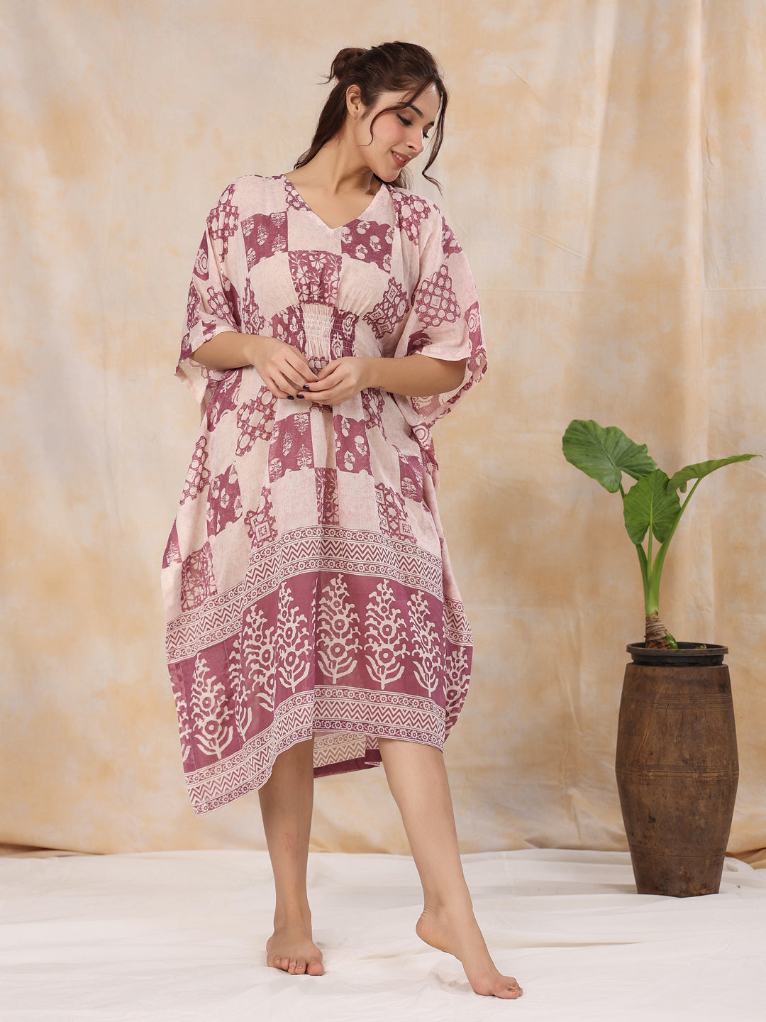 Pink Printed Kaftan Loungewear