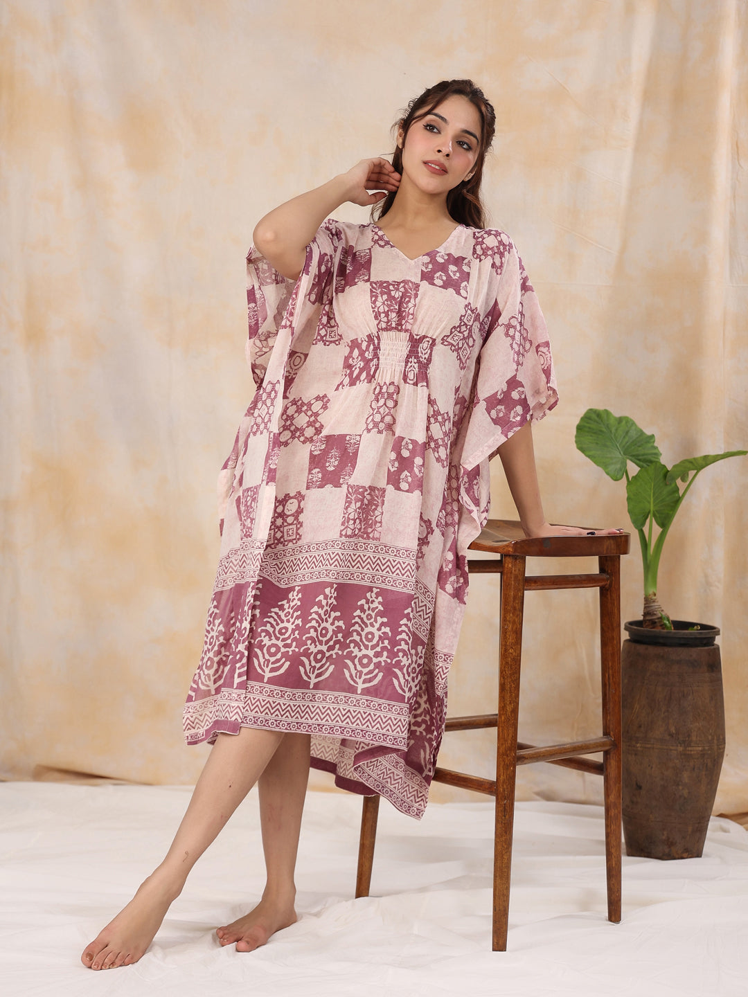 Pink Printed Kaftan Loungewear