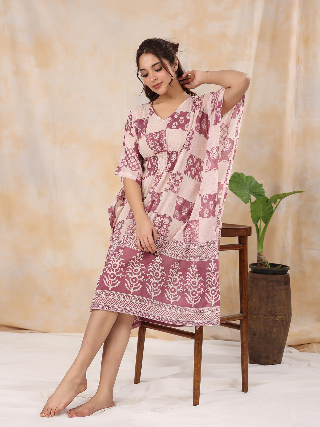 Pink Printed Kaftan Loungewear