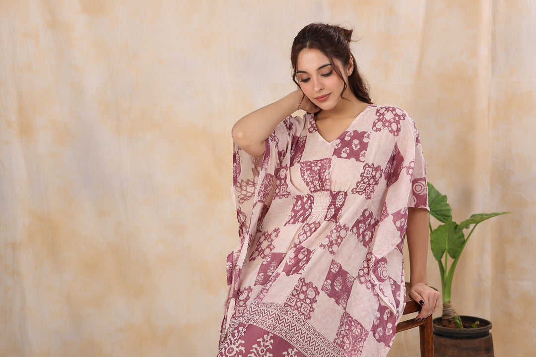 Pink Printed Kaftan Loungewear