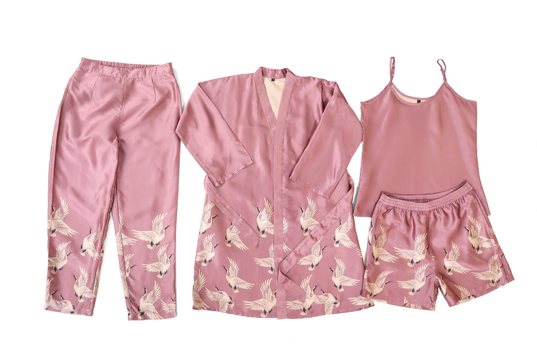 SUGAR PLUM 4 PC SATIN Night Suit Set with Pyjama and shorts