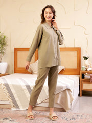 Beige Cotton Co-ord Night Suit Set