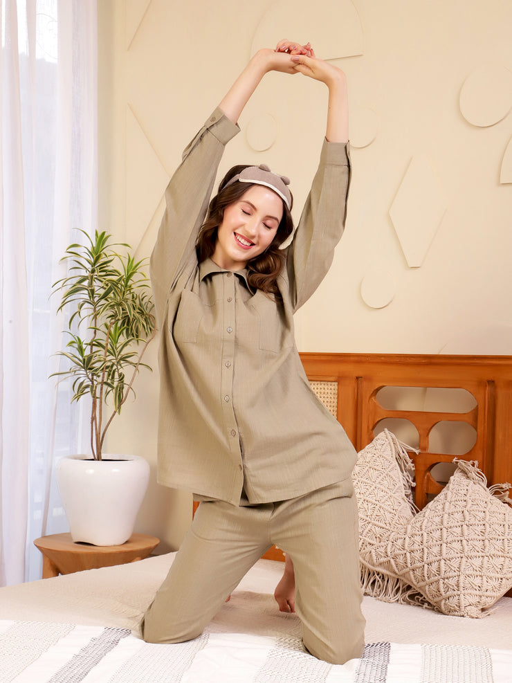 Beige Cotton Co-ord Night Suit Set