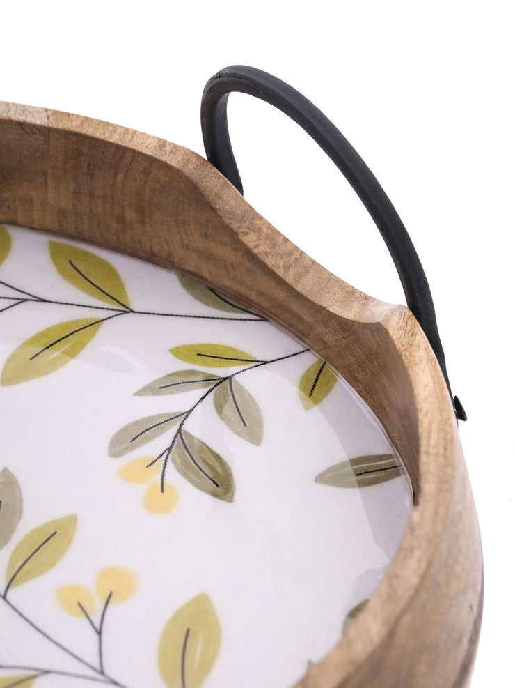 PRINTED ROUND TRAY WITH METALLIC HANDLE