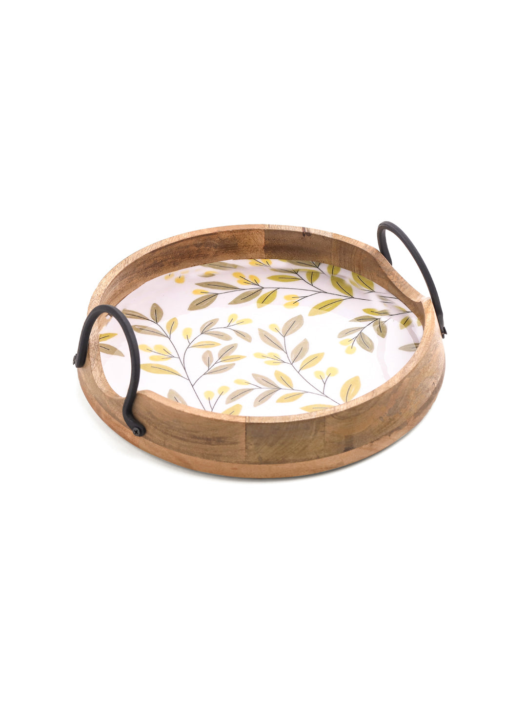 PRINTED ROUND TRAY WITH METALLIC HANDLE