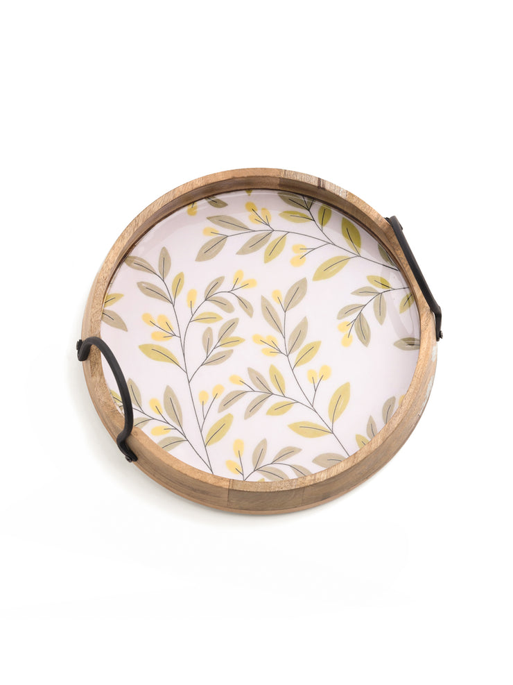 PRINTED ROUND TRAY WITH METALLIC HANDLE