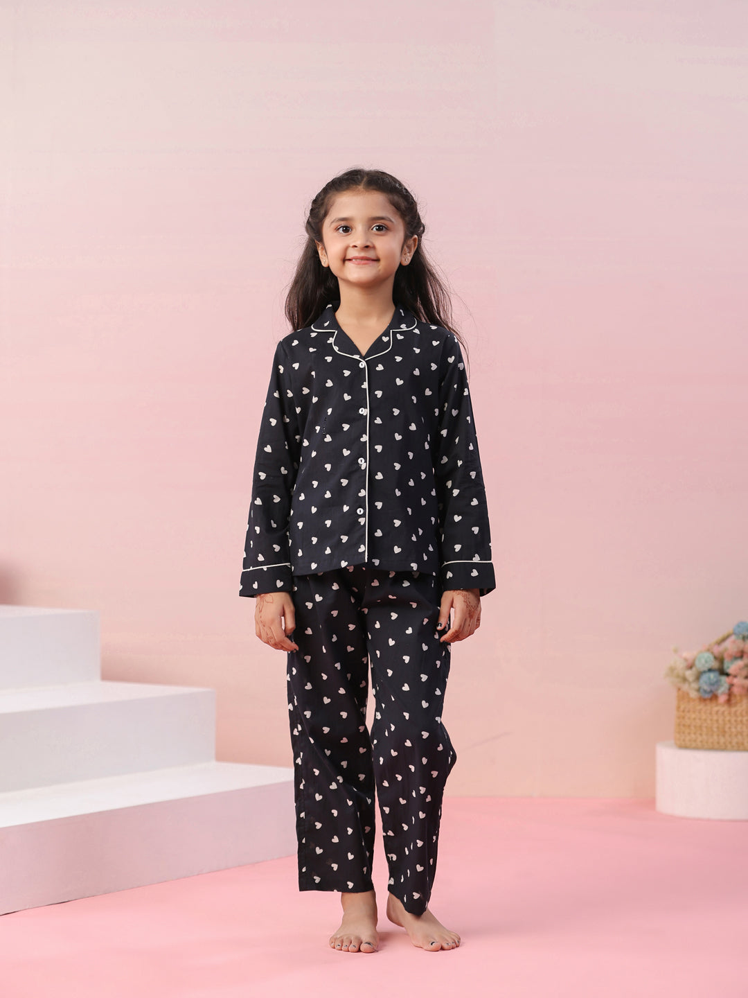 Heart Printed Cotton Night Suit for Kids