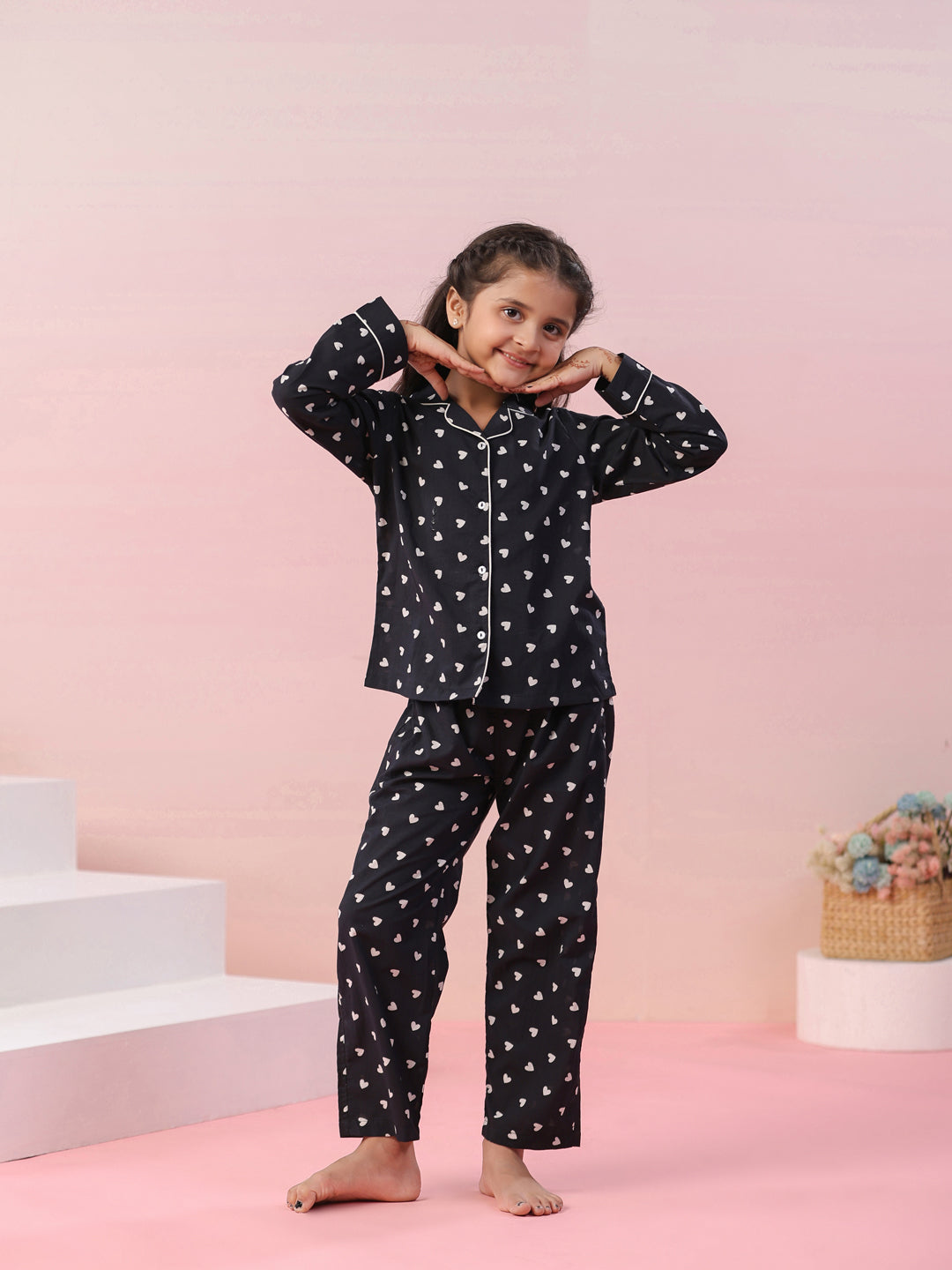 Heart Printed Cotton Night Suit for Kids