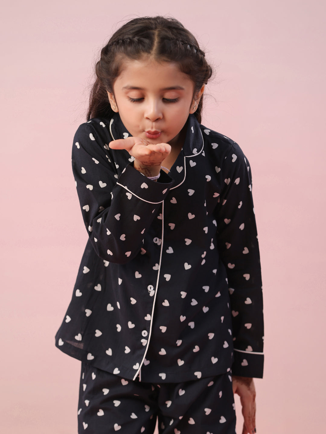 Heart Printed Cotton Night Suit for Kids