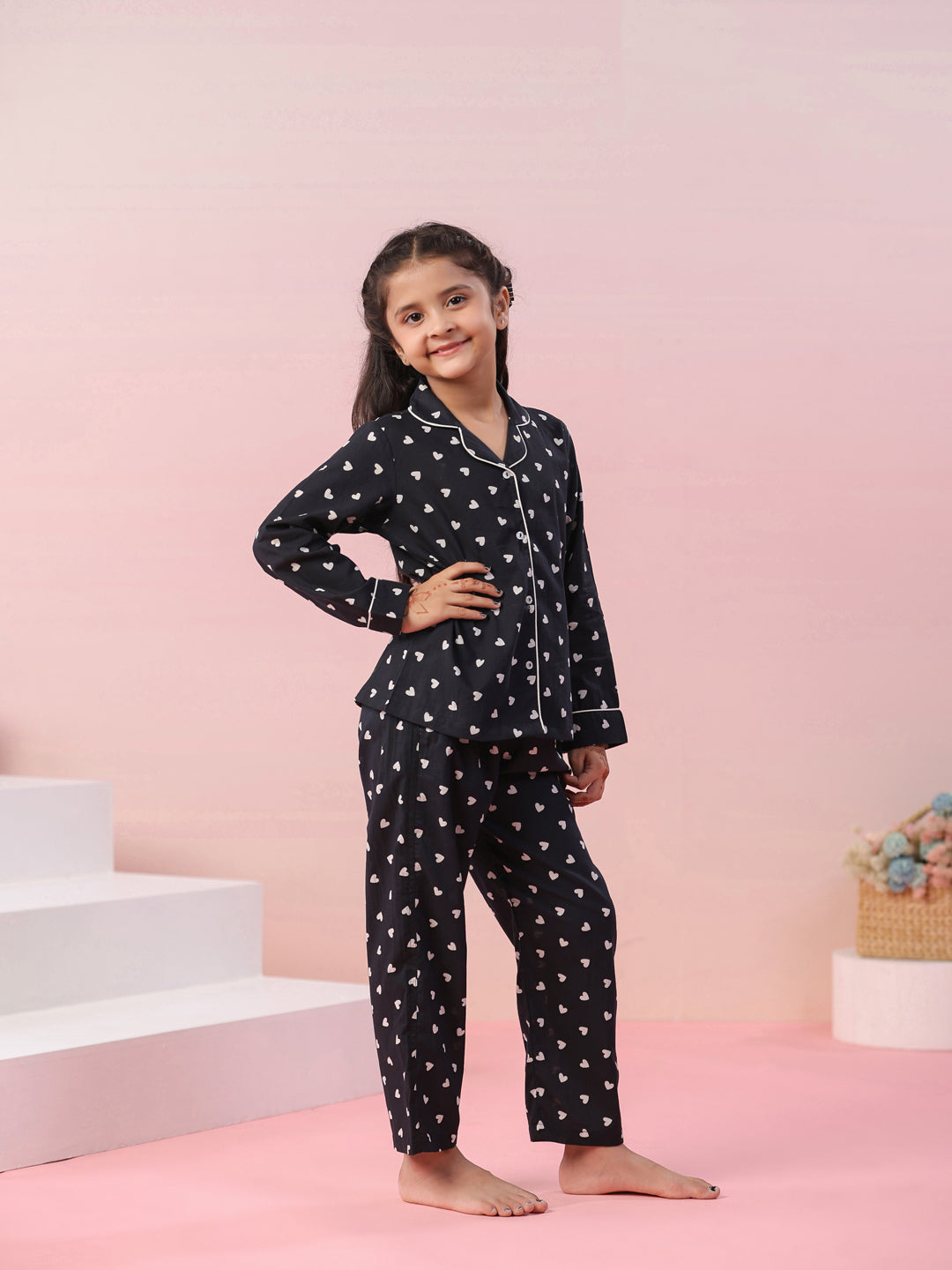 Heart Printed Cotton Night Suit for Kids