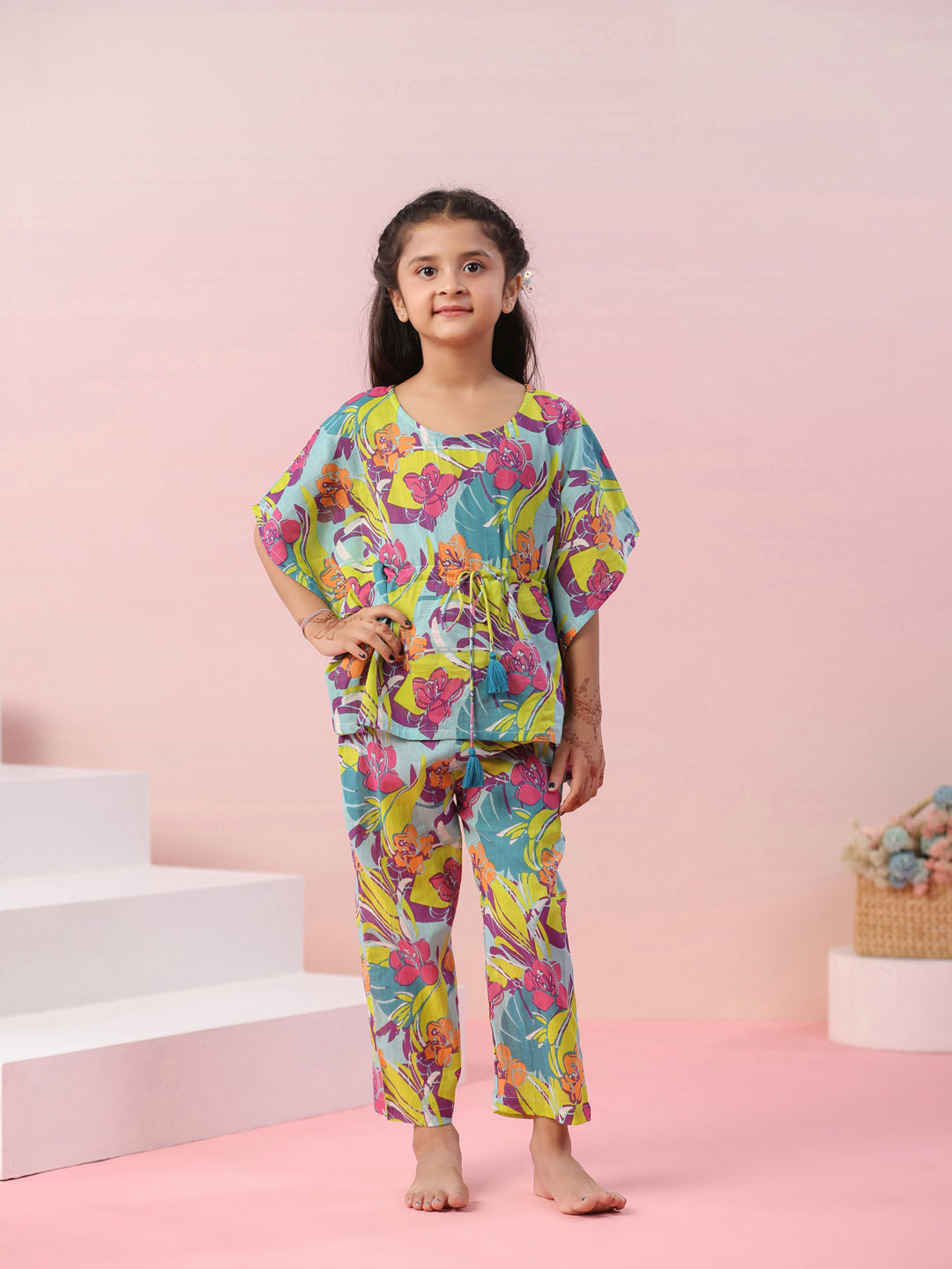 Multi Floral Printed Cotton Kids Night Suits